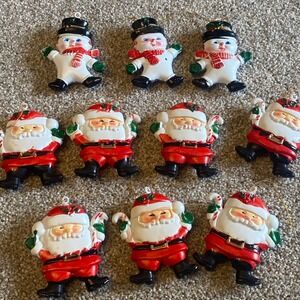 Vintage Christmas Ornaments Lot of 10 Santa Claus Snowman Plastic Hong Kong
